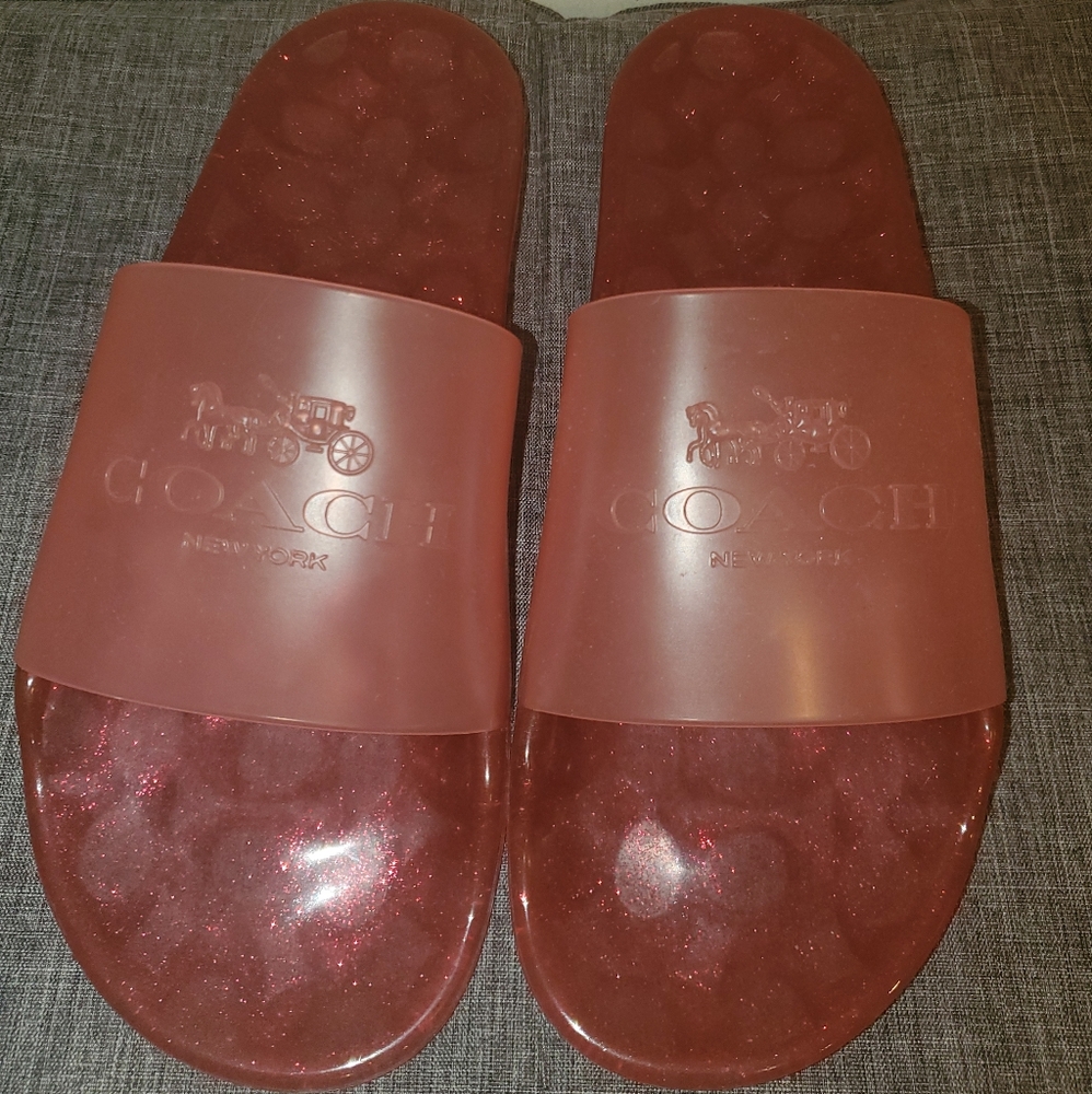 Coach Women's Glitter Slide Sandals in Deep Red